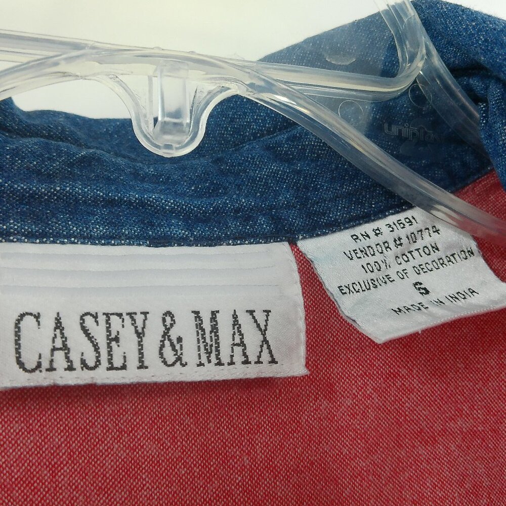 Vintage Casey & Max Button Up Shirt Women's S Red Chambray Embroidered Patchwork - Picture 5 of 11